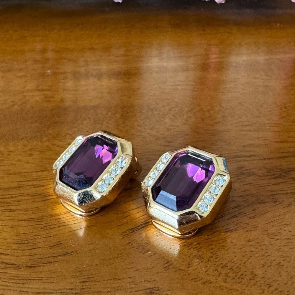 Vintage Dior Earrings - Gold and Purple Gemstone Earrings
